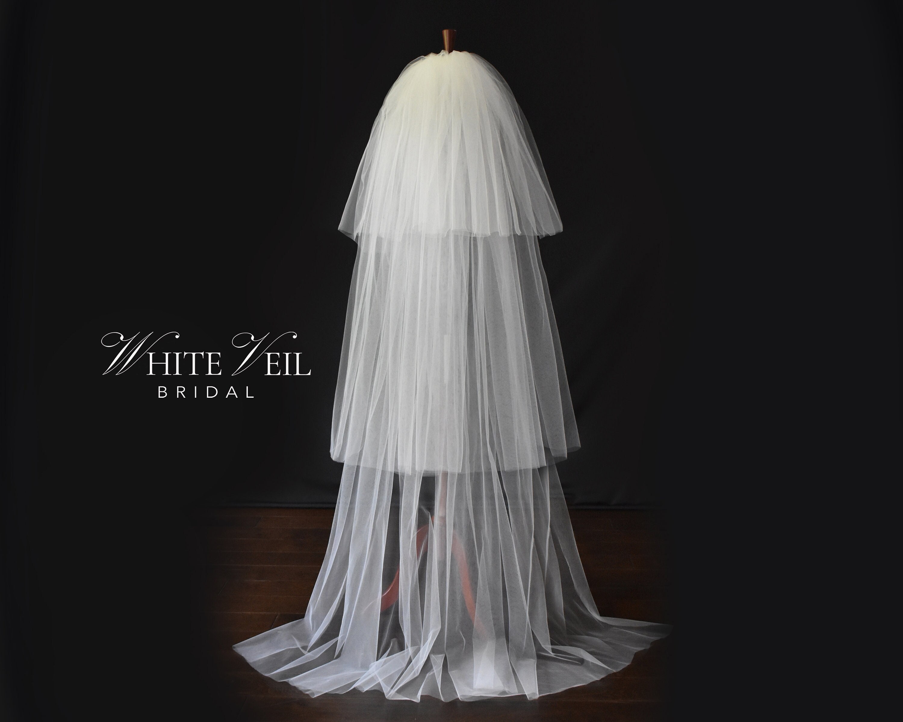 Chapel Length 3 Tiered Soft Ivory Veil 3 Tier Veil - Etsy main image 2