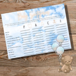 Baby Shower Scattegories Game, Instant Download, Download & Print, Gender Neutral, Cloud, Bear, Rustic theme