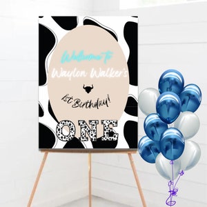 ホーリーカウボーイ1歳の誕生日ウェルカムサイン、カウボーイ1歳の誕生日、1回目のロデオ、素朴な西部劇風ボーイの誕生日、編集可能、即時ダウンロード、印刷可能