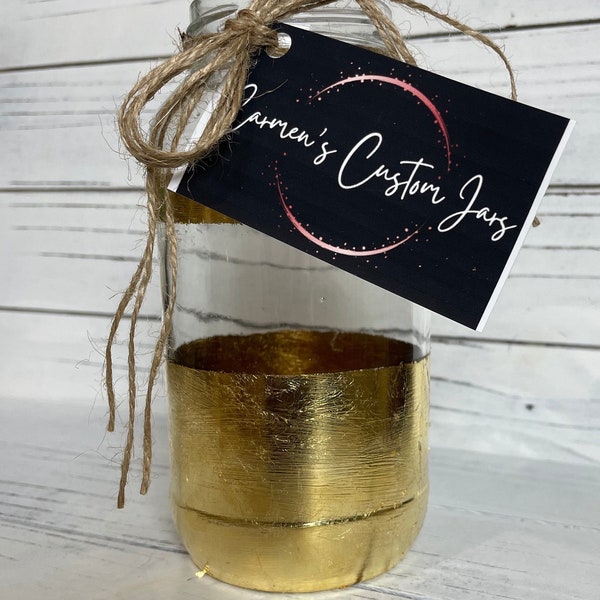 Gold painted mason jar |  (*Flowers not included*) | gold leaf | wedding centerpiece | 50th anniversary | gold vases decor | Valentines day