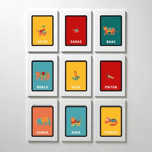 Animals Set of Nine Desi Baby Nursery Wall Art Framed Print Canvas Poster Home Decor Interiors Design Pop Art Printable Digital Download