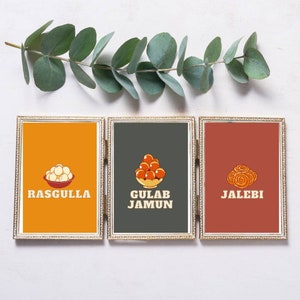 Sweet Things Mithai Trio Desi Wall Art Framed Print Canvas Poster Home Decor Interiors Design Pop Art  Printable Digital Download Collection