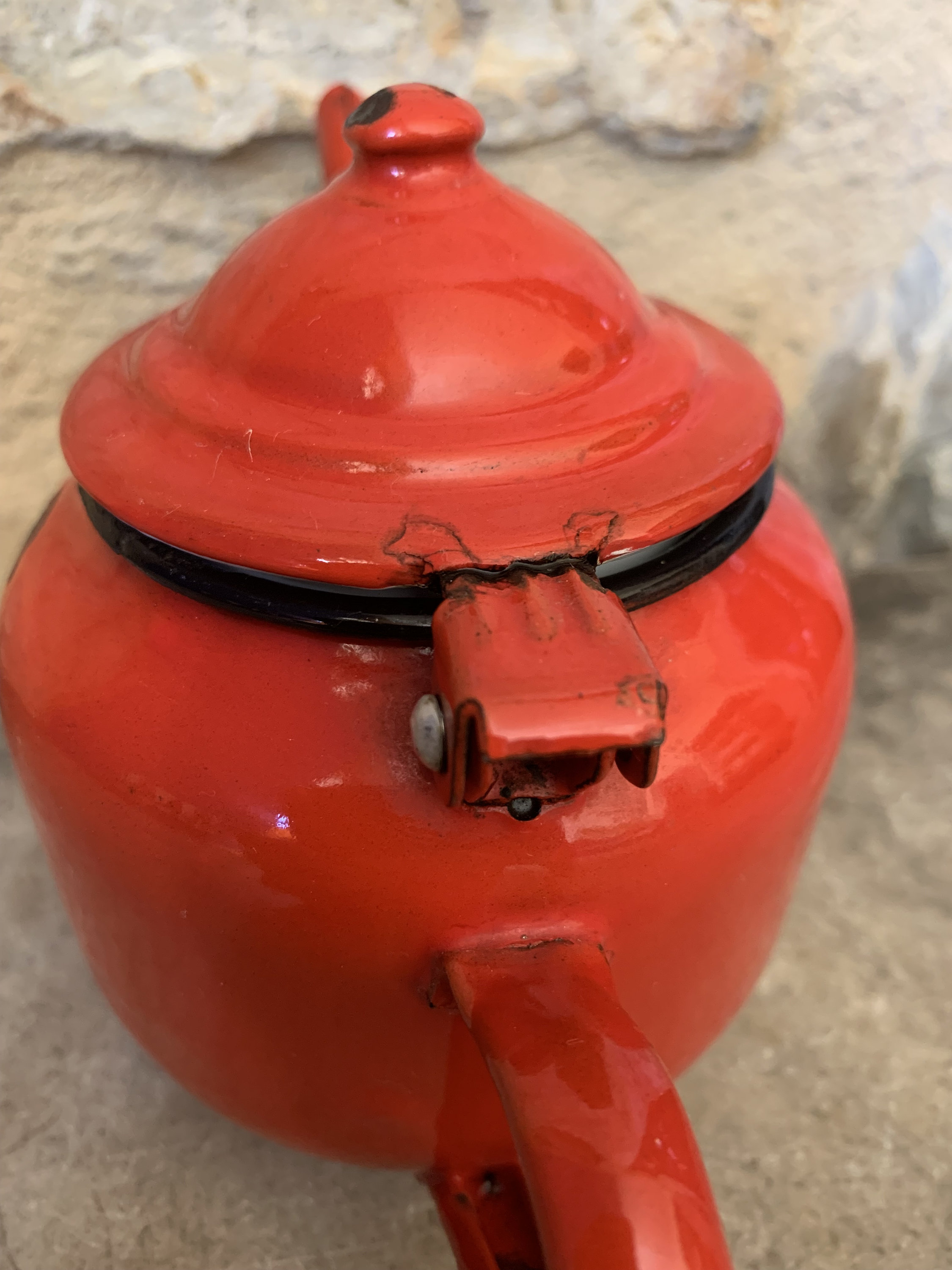 Enamel Teapot, Bright Red JAPY 0.5l, Mini Tea Kettle. Vintage Enamel