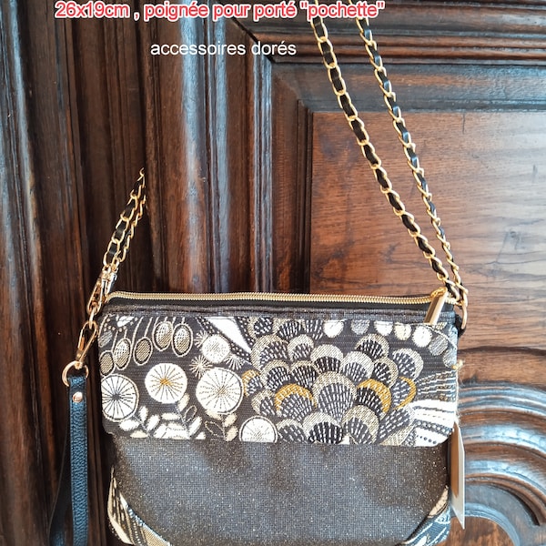 Sac  bandoulière , transformable en pochette, simili cuir pailleté gris,