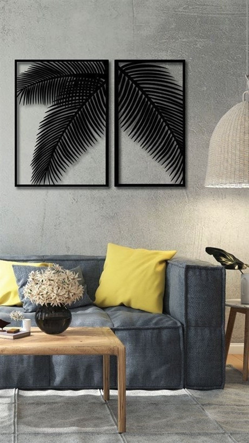 2 Piece Palm Leaf Tree Wall Art Leaf Metal Wall Art Palm Etsy