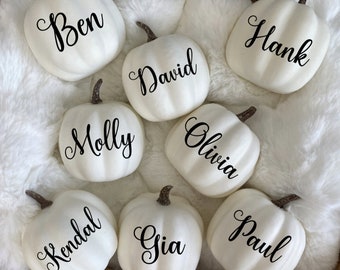 Personalized Pumpkin,  Fall Wedding Decor, Custom White Pumpkin, Guest Name Place Cards, Table Card, Thanksgiving Dinner, Table Decor, Favor