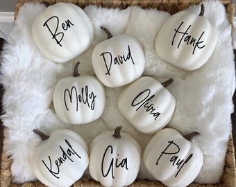 Personalized Pumpkin,  Fall Wedding Decor, Custom White Pumpkin, Guest Name Place Cards, Table Card, Thanksgiving Dinner, Table Decor, Favor