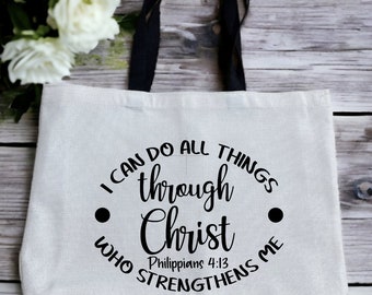 Religious Tote Bag, Bible Verse Sayings, Bible Study Bag, Reusable Grocery Bag, Religious Gift Bag, Faith, Christian Bag, Scripture, Church