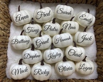 Personalized Pumpkin,  Fall Wedding Decor, Custom White Pumpkin, Guest Name Place Cards, Table Card, Thanksgiving Dinner, Table Decor, Favor