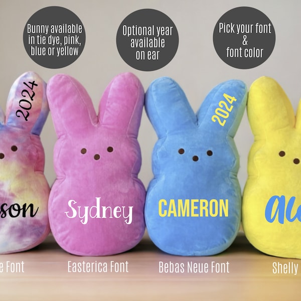 Personalized Easter Bunny Peeps Plush, Extra Large Blue Pink, Kids Easter Basket Stuffer, Babys First Easter Gift, Stuffie Kids Easter Gift