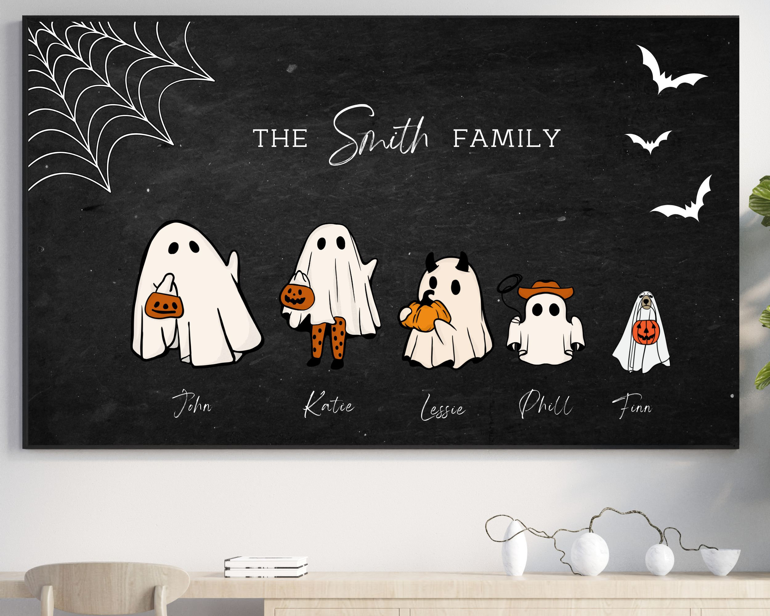 Halloween Family Portrait, Custom Family Print With Pets, Cute ...