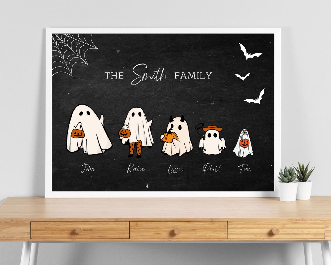 Halloween Family Portrait, Custom Family Print With Pets, Cute ...