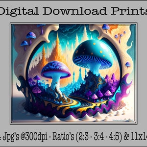 Abstract Colorful Mushrooms Fantasy Print - Digital Download Prints - Digital Wall Art