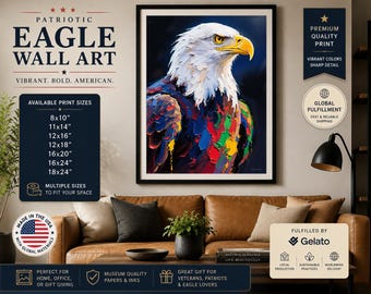 Colorful Bald Eagle Wall Art | Patriotic Eagle Painting Print | American Wildlife Decor | Premium Matte Paper Poster
