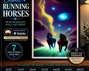 Cosmic Running Horses – Celestial Fantasy Wall Art Print -  Classic Semi-Glossy Paper Poster