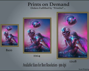 Abstract Alien Angel Creature - 8x10 - 11x14 - 12x18 - Poster