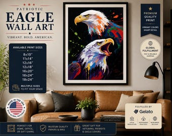 Colorful Bald Eagle Wall Art | Patriotic Eagle Painting Print | American Wildlife Decor | Modern Americana Artwork | Vibrant Eagle Poster