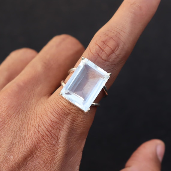Bague en quartz transparent, bague en argent 925, bague serti