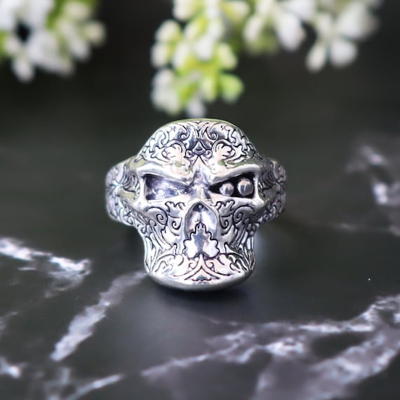 Plata 925 Anillo De Calavera Para Hombre 925 Silver Skull Ring For