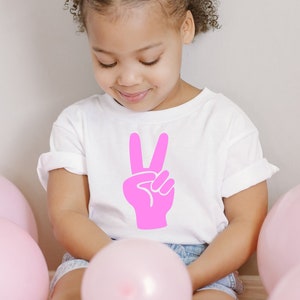 2nd Birthday Toddler T-Shirt Pink Peace Sign | Second Birthday Peace Hand Sign Two Fingers Toddler Tee Shirt