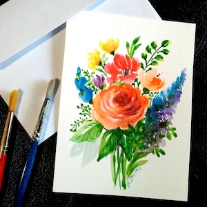 Original Watercolor Handmade Paper Art- Card for Friend on Special Occasion - Wildflower wall art