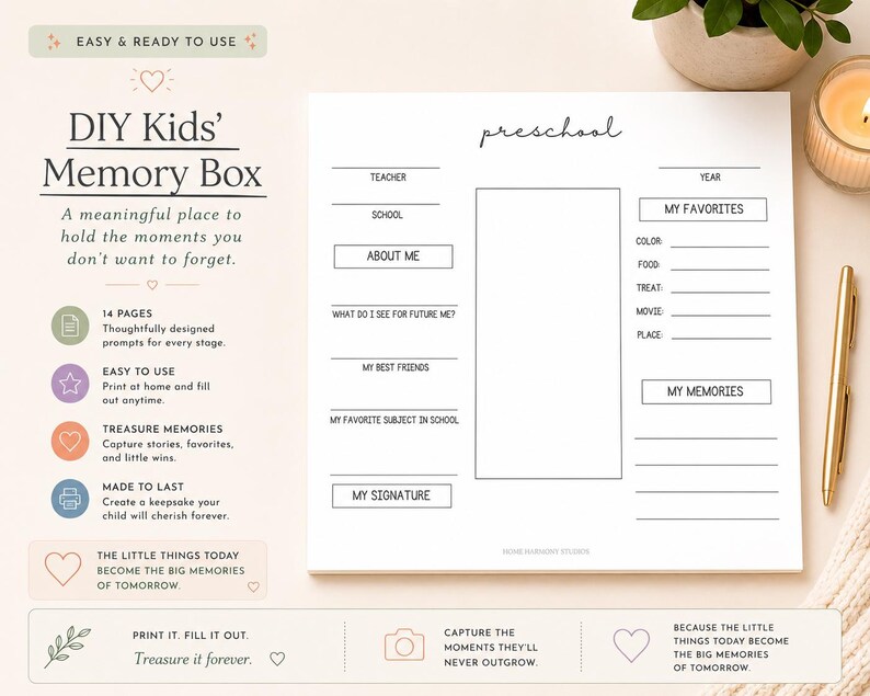 DIY Kids Memory Box Printable | Keepsake Labels & Reflection Pages - Etsy