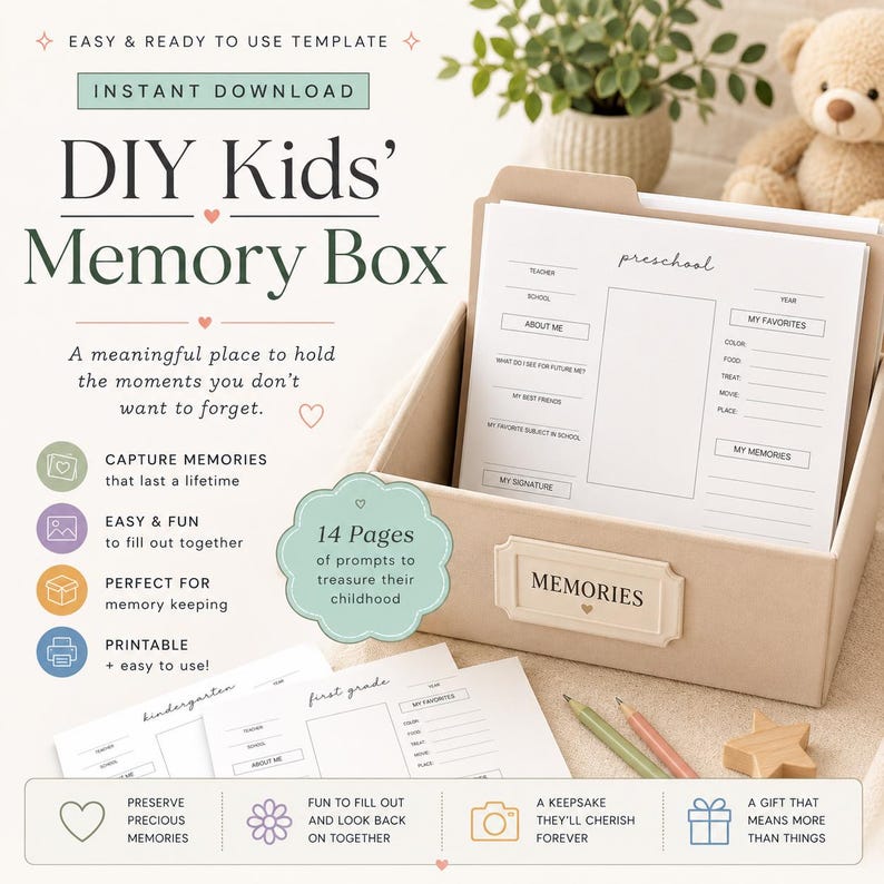 DIY Kids Memory Box Printable | Keepsake Labels & Reflection Pages - Etsy