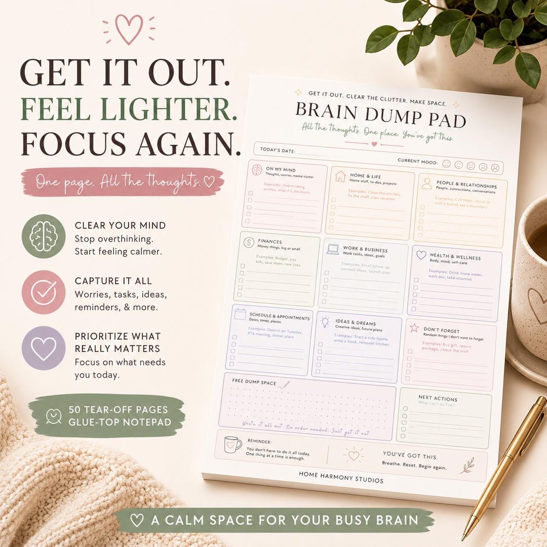 Brain Dump Notepad, Mental Load Planner, Thought Organizer, Mom Desk ...