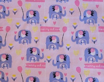 Mommy and Me Elephant Cotton Fabric, Cotton Quilting Fabric, 100% Cotton Flannel por 1/2 yarda