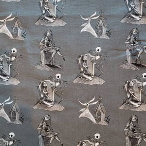 Tissu de coton Jack and Sally Graveyard, 100% coton, par la 1/2 verge