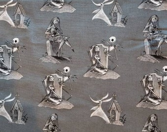 Jack and Sally Graveyard Cotton Fabric, 100% Cotton, By The 1/2 Yard