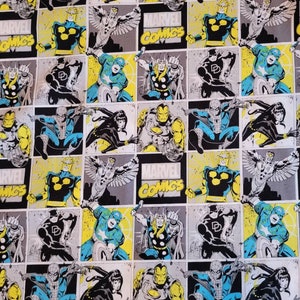 Avengers Squares Yellow Cotton Fabric, 100% Cotton, By The 1/2 Yard