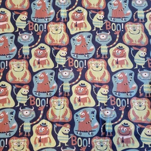 Boo Monsters Cotton Fabric, Cotton Quilting Fabric, 100% Cotton by the 1/2 yard