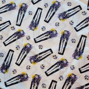 Jack in Coffins Tissu de coton, 100% coton, By The 1/2 Yard, Courtepointe d’Halloween