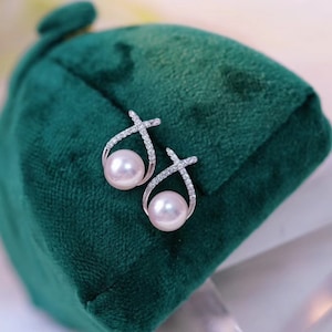 Perle Silber Regentropfen Ohrstecker, CZ, natürliche Süßwasserperle, Perle Braut Ohrringe, Teardrop Perle Ohrstecker, Brautjungfer Geschenk