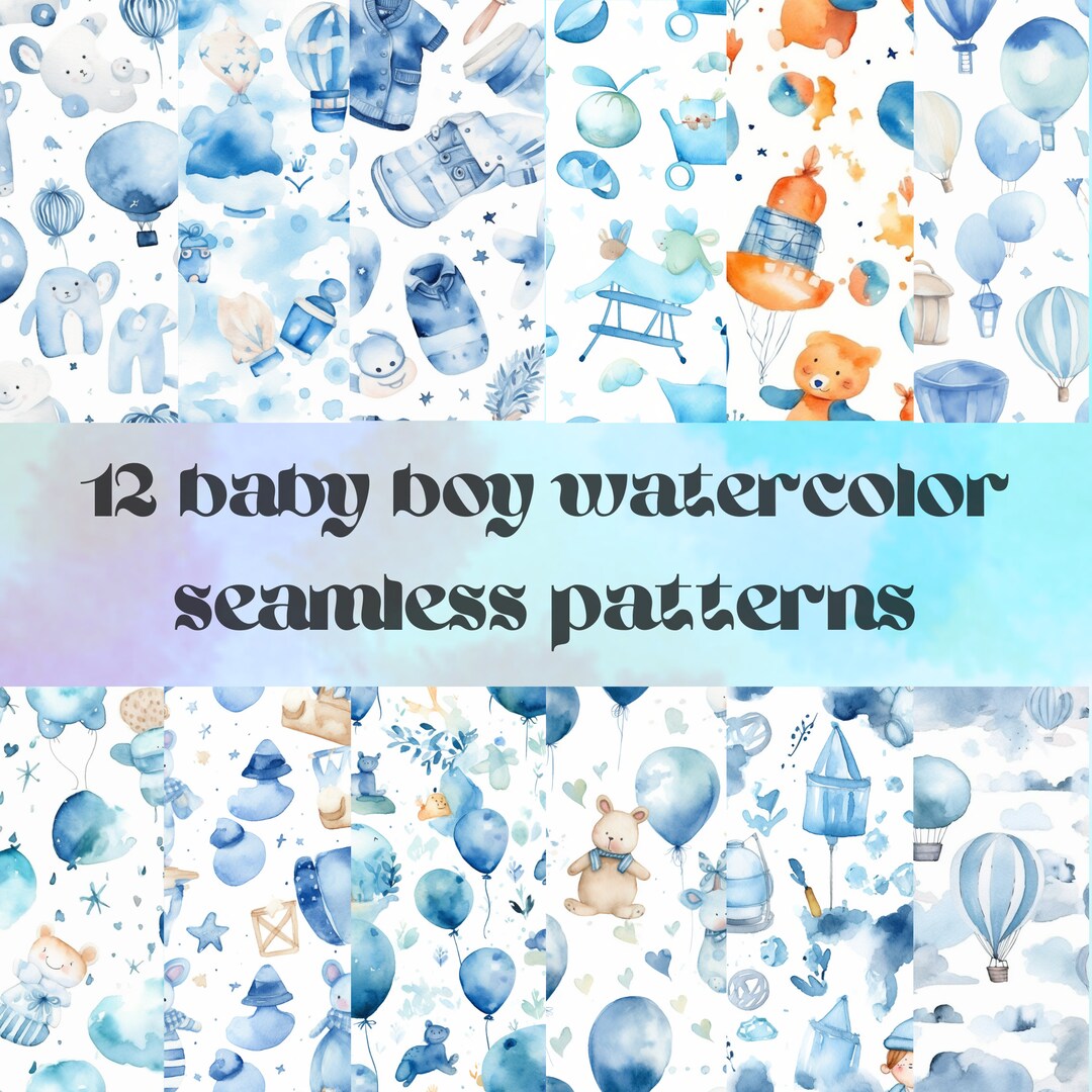 It's a Boy Watercolor Seamless Patterns,baby Boy Seamless Digital ...