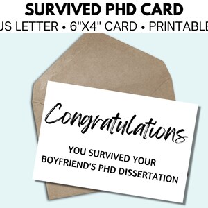Congratulations You Survived Your Boyfriend&#39;s PhD Greeting Card, Sarcastic Greeting Card for PhD Girlfriend, Funny Graduation Gift