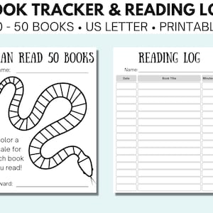Kids Snake Reading Log, I Can Read Books, Book Tracker for Kids, 10 - 50 Books Reading Challenge, Reading Chart, Printable, Digital Download