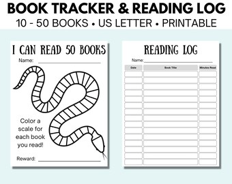 Kids Snake Reading Log, Book Tracker, Reading Challenge (Digital Download)