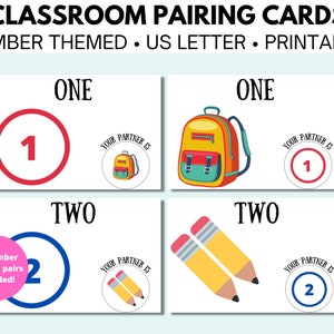 Cartes d'appariement des partenaires de classe - Thème des nombres, comptage, gestion de la classe, sélection facile des partenaires, téléchargement instantané, imprimable