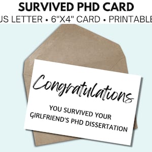 Congratulations You Survived Your Girlfriend&#39;s PhD Greeting Card, Sarcastic Greeting Card for PhD Boyfriend, Funny Graduation Gift