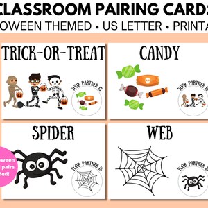 Schede per associare i partner di classe: a tema Halloween, gestione della classe, scelta dei partner con facilità, download istantaneo, stampabile