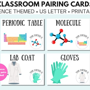 Cartões de emparelhamento de parceiros de sala de aula - com tema científico, gerenciamento de sala de aula, escolha de parceiros com facilidade, download instantâneo, para impressão