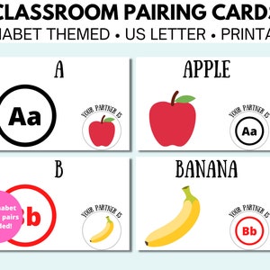 Cartes d'appariement des partenaires de classe - Thème de l'alphabet, Lettres, Gestion de la classe, Choix des partenaires avec facilité, Téléchargement instantané, Imprimable