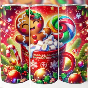 Gingerbread Cookie Hot Chocolate 20oz Skinny Tumbler Sublimation Design, Straight Tumbler Wrap PNG, Christmas Tumbler Wrap, Digital Download