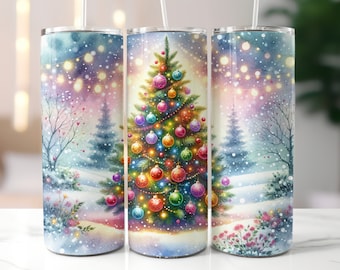 Christmas Tree Tumbler Wrap, 20oz Skinny Tumbler Sublimation Design, Holiday Tumbler Wrap PNG, Instant Digital Download