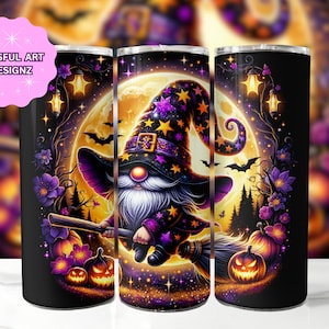 Halloween Gnome Tumbler Wrap, 20 oz Skinny Tumbler Sublimation Design, Gnome Witch PNG, Halloween Tumbler Wrap, Digital Download