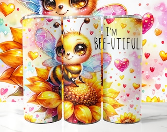 Bee Sunflower Tumbler Wrap 20 oz Skinny Tumbler Sublimation Design, Bee Tumbler Wrap, Sunflower Tumbler Wrap, Instant Digital Download