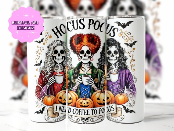 I Need Coffee To Focus 20 oz Skinny Tumbler Sublimation Design, Halloween Tumbler Wrap, Retro Halloween Witch Png, Digital Download