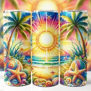 Beach Seashells 20 oz Skinny Tumbler Sublimation Design, Beach Tumbler Wrap, Ocean Tumbler Wrap, Tropical Tumbler Wrap, Digital Download